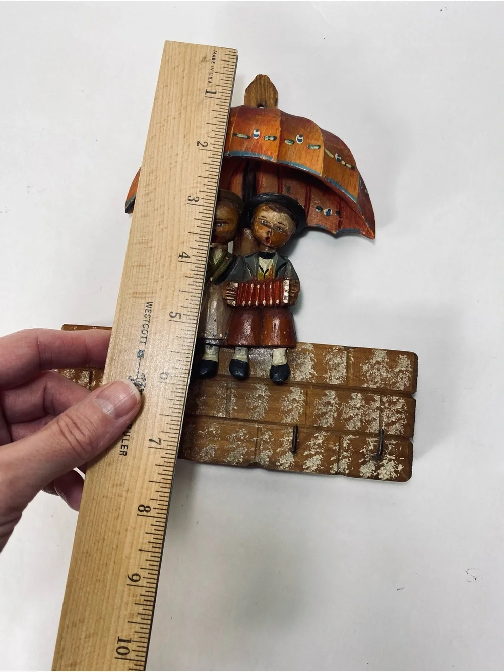 Vintage Italian Folk Art Handcrafted Rustic Wall Hook Children Umbrella
